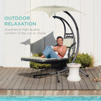 Best Choice Products Outdoor Hanging Steel Chaise Lounge Chair With Canopy, Charcoal Gray - SKY5871