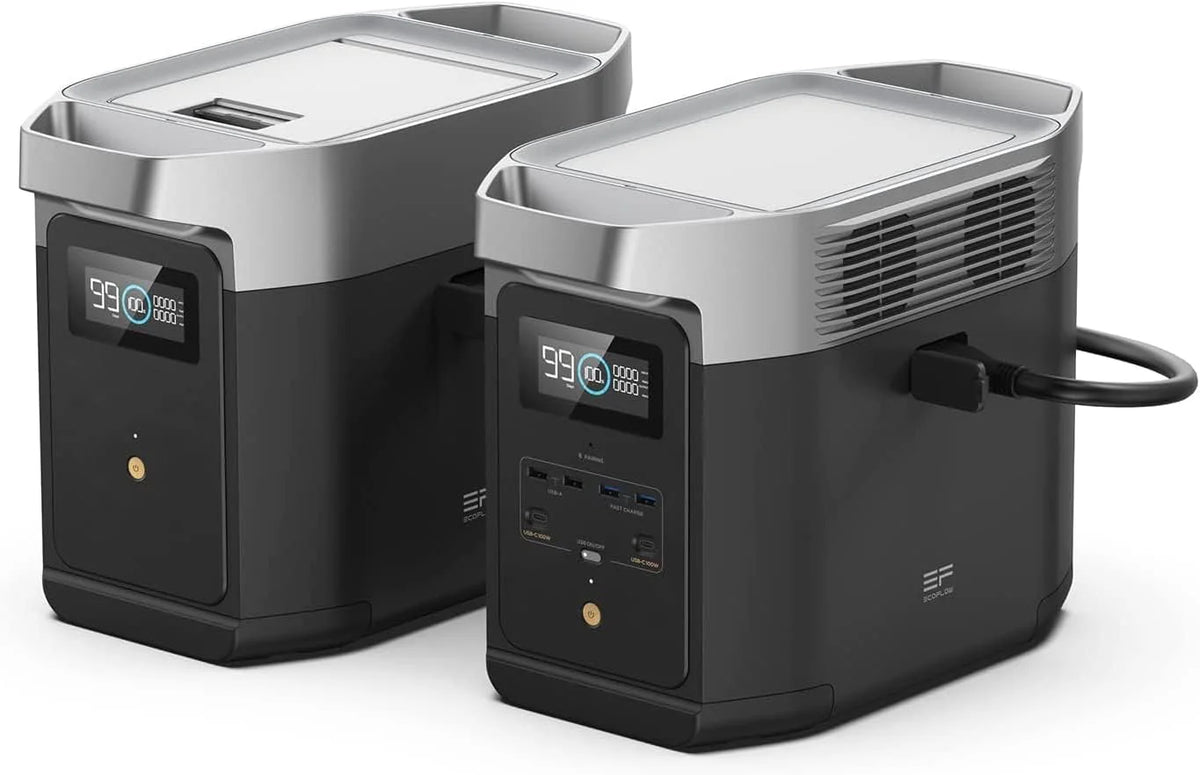 EcoFlow Portable Power Station DELTA 2 1024Wh LiFePO4 Battery, 1800W AC, 100W USB-C Output - With Extra Battery