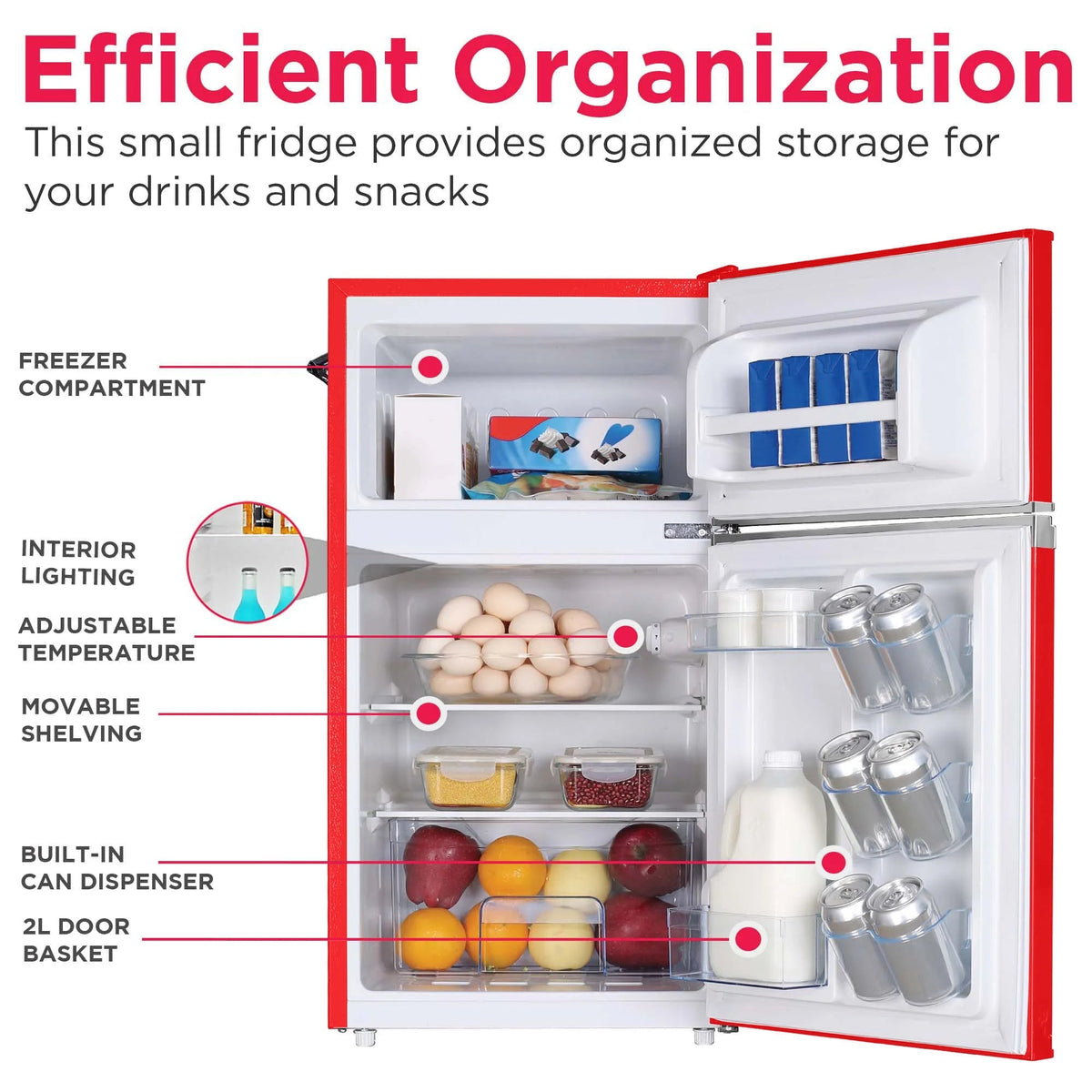 Frigidaire Retro Two-Door Compact Refrigerator With Freezer, 3.1 Cu. Ft., Red