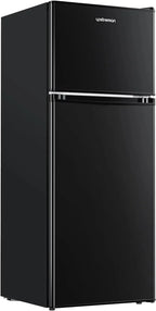 Upstreman 4 Cubic Feet Double Door Mini Refrigerator With Freezer, Black - BR401