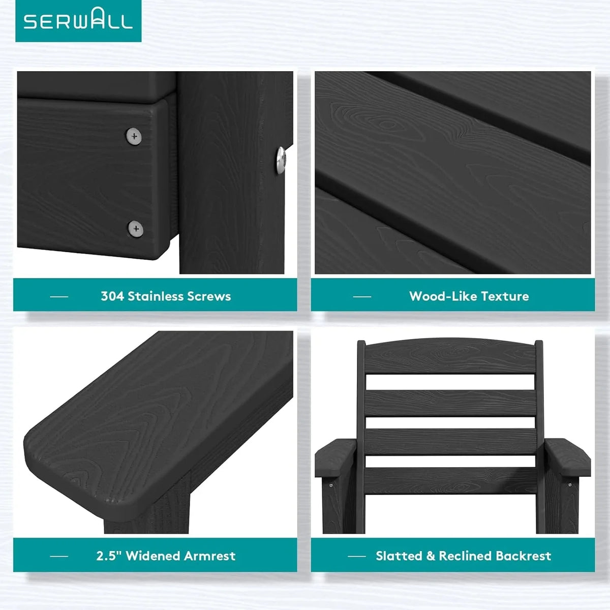 SERWALL 7-Piece HDPE Patio Dining Set, Aruba, 66.9in D x 32.2in W x 29.1in H