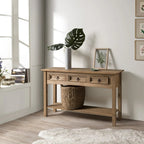 Solid Pine Wood Console Table With 3 Drawers - 47.99in W x 12.64in D x 28.82in H