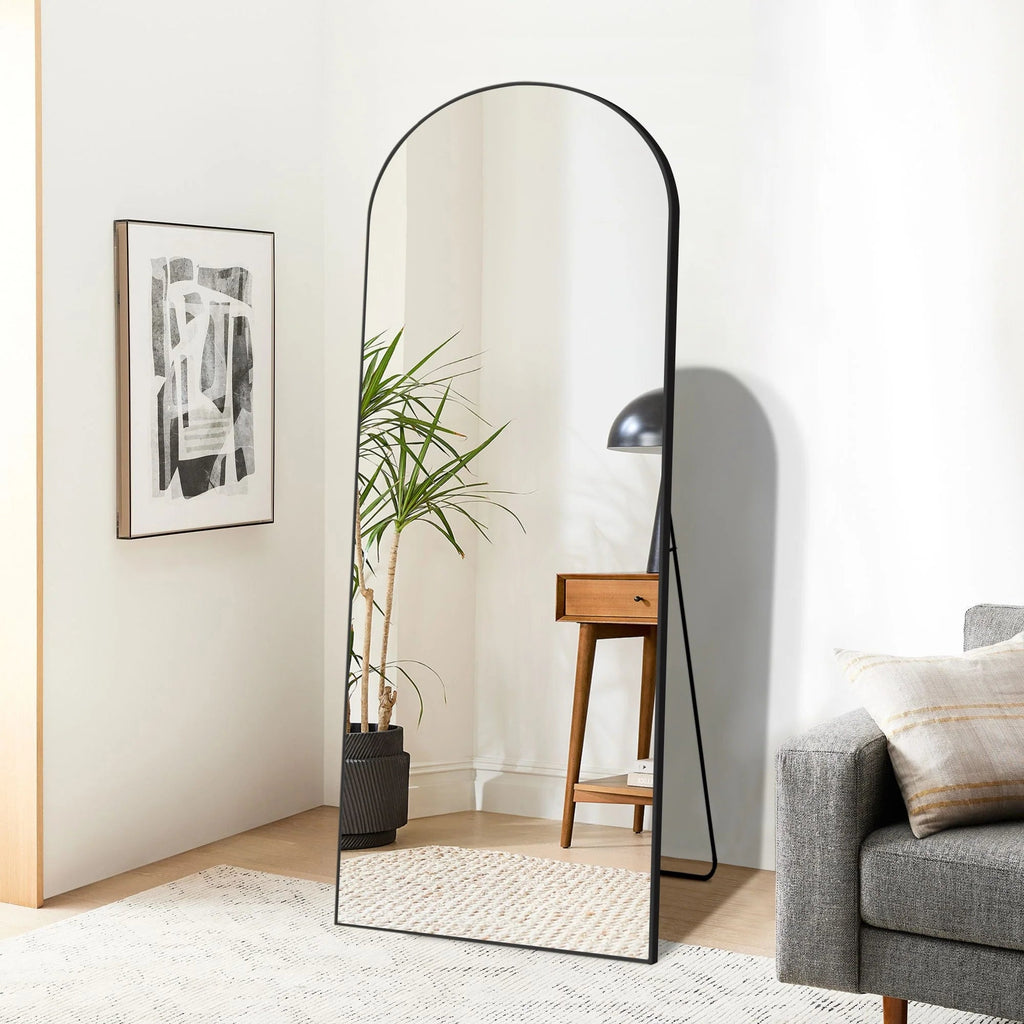 Full-Length Floor Mirror 64x21, Aluminum Alloy Frame With Stand And Wall Mount Option