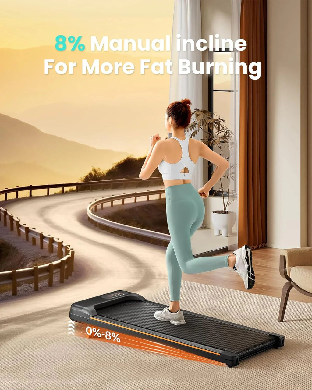 Abonow Under Desk Walking Pad Treadmill With 2.5HP Motor, 280 Lbs Capacity, 8% Incline