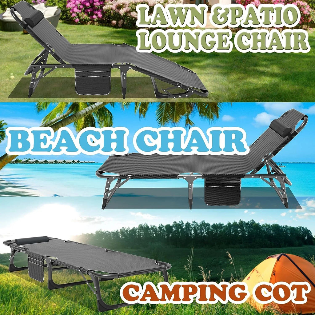 Slsy 5-Position Adjustable Folding Lounge Chair And Cot - 75.2" x 25.6" x 11.8"