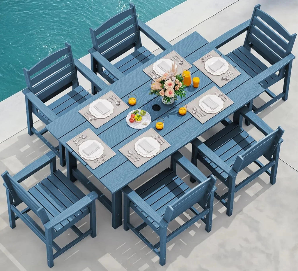 SERWALL 7-Piece HDPE Patio Dining Set, Aruba, 66.9in D x 32.2in W x 29.1in H