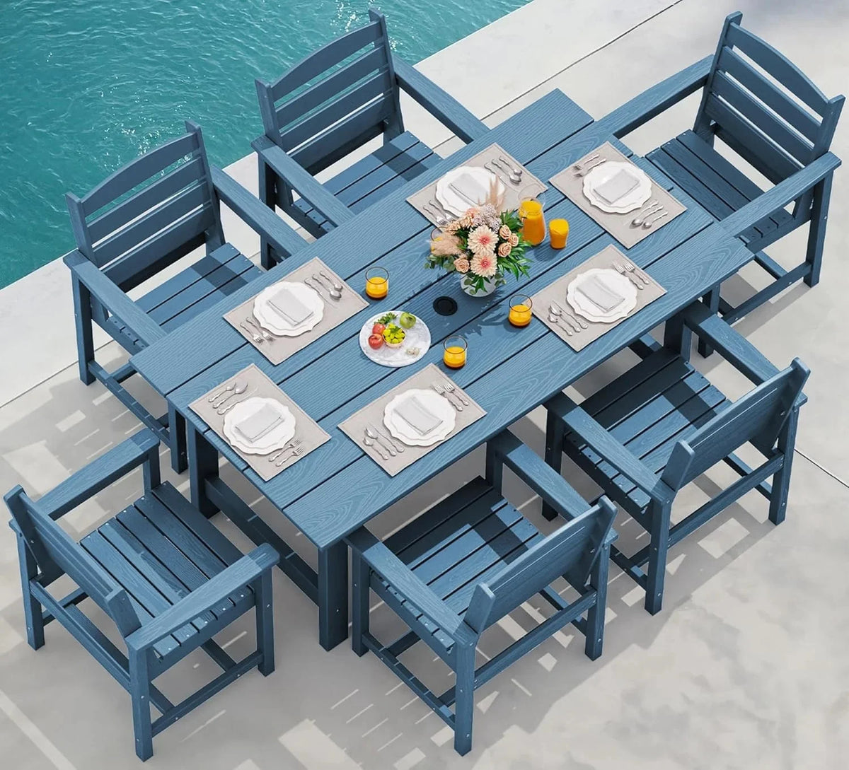 SERWALL 7-Piece HDPE Patio Dining Set, Aruba, 66.9in D x 32.2in W x 29.1in H
