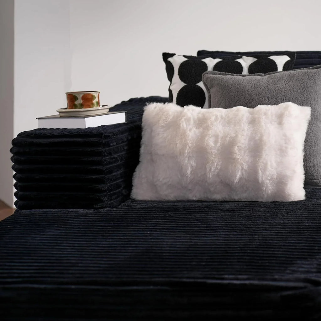 ovios 104in L-Shape Sectional Sofa With Chaise, Grey Plush Corduroy Fabric