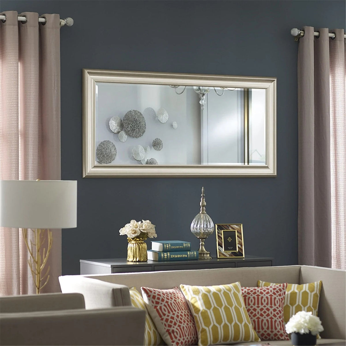 Full Length Oversized Rectangle Wall Mirror With Smooth Faux Wood Frame