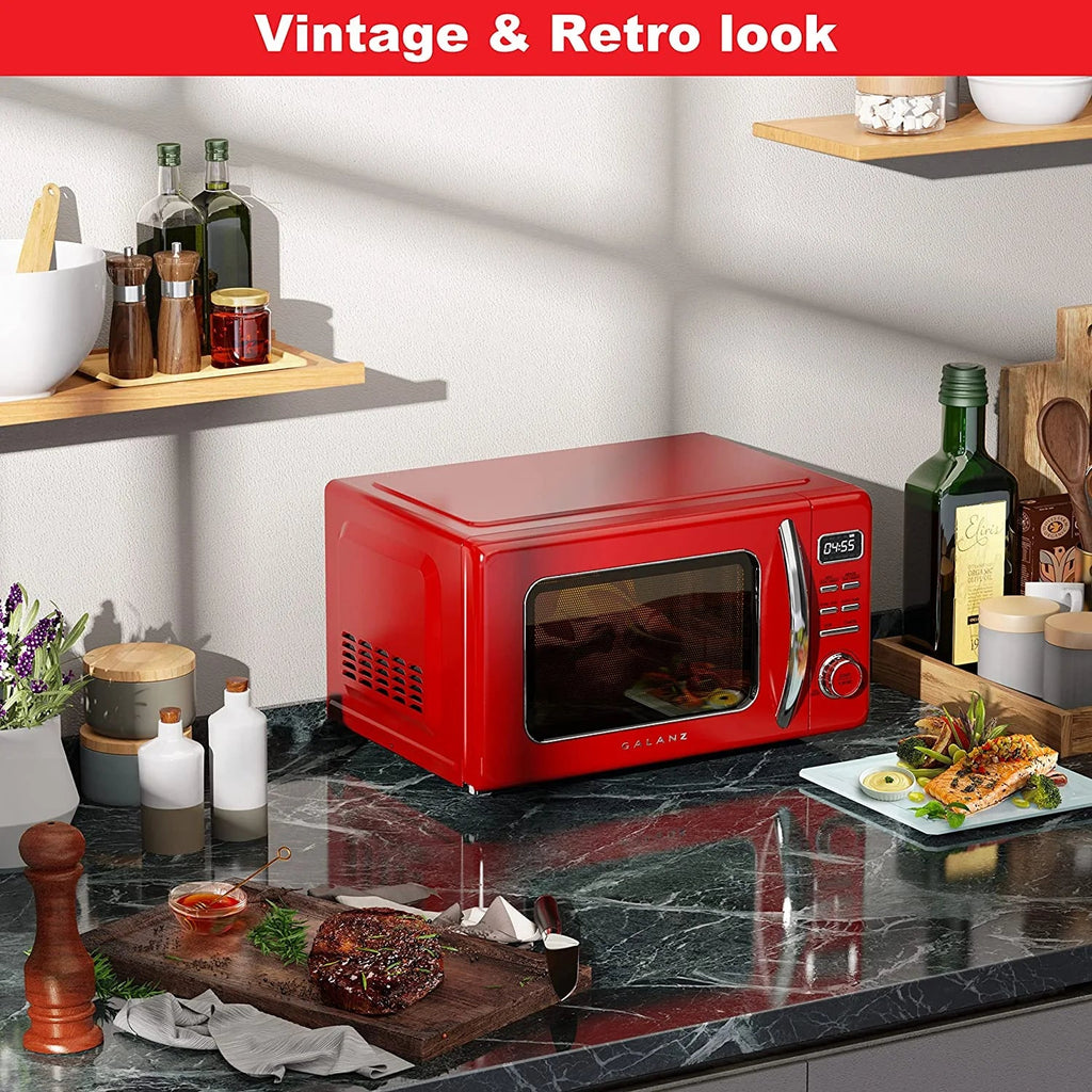 Galanz Retro Countertop Microwave Oven, 0.9 cu ft, Red - GLCMKZ09RDR09