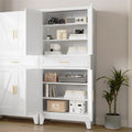 Farmhouse Metal Wardrobe Cabinet With Hanging Rod, 2 Barn Doors, Adjustable Shelves And Drawer, White - 71'' Wardrobe