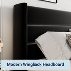 Queen Size Lift-Up Storage Bed With Wingback Headboard, Upholstered Platform Bed Frame With Hidden Storage