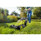 RYOBI ONE+ 18V Cordless 13 in Lawn Mower and 10 in String Trimmer Kit with 4.0 Ah Battery and Charger - P1180-4X