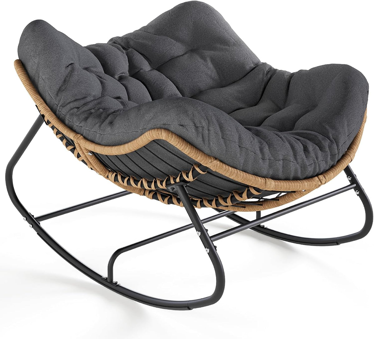 SWITTE Outdoor Rocking Chair - Oversized Wicker Papasan Egg Chair
