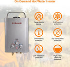 GASLAND Portable Outdoor Propane Tankless Water Heater 6L 1.58 GPM Silver - BE158S
