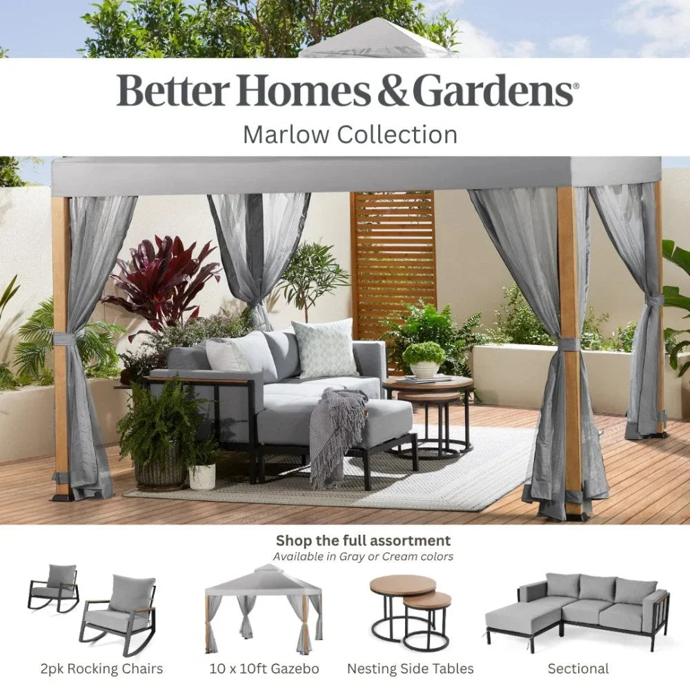 Better Homes & Gardens Marlow Outdoor Patio Rocking Chairs, 2-Pack, Black Frame/Gray Cushion