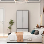 2-Door Wardrobe Closet Armoire With 2 Drawers And Clothes Rail - 70.9H x 31.5W x 19.1D