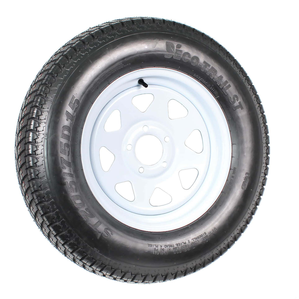 2-Pack Trailer Tires On Rims ST205/75D15 Load Range C 5-Lug White Spoke 15 inch