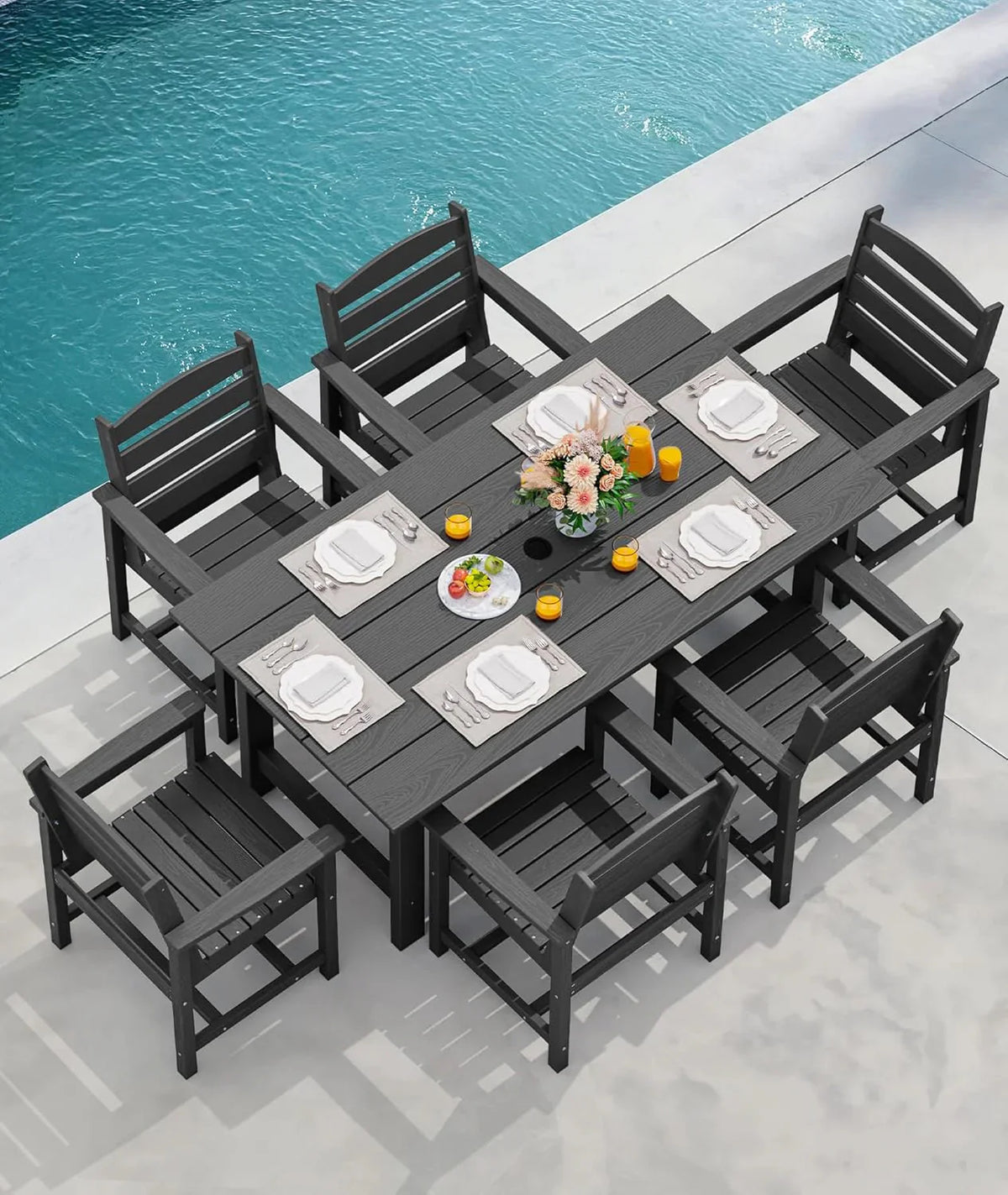 SERWALL 7-Piece HDPE Patio Dining Set, Aruba, 66.9in D x 32.2in W x 29.1in H