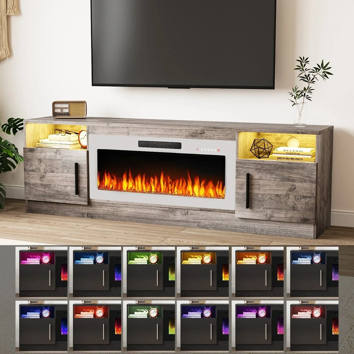 Bossin 70 Fireplace TV Stand With 36 Electric Fireplace For TVs Up To 80 - 16-Color LED Lights