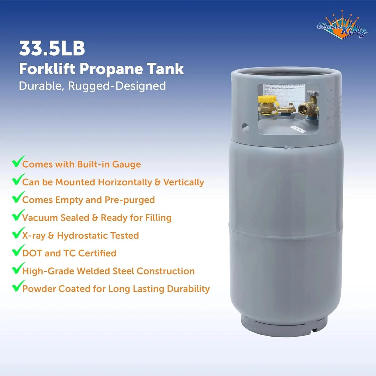 Flame King Steel Forklift Propane Tank Cylinder, 33.5 lb, Gray