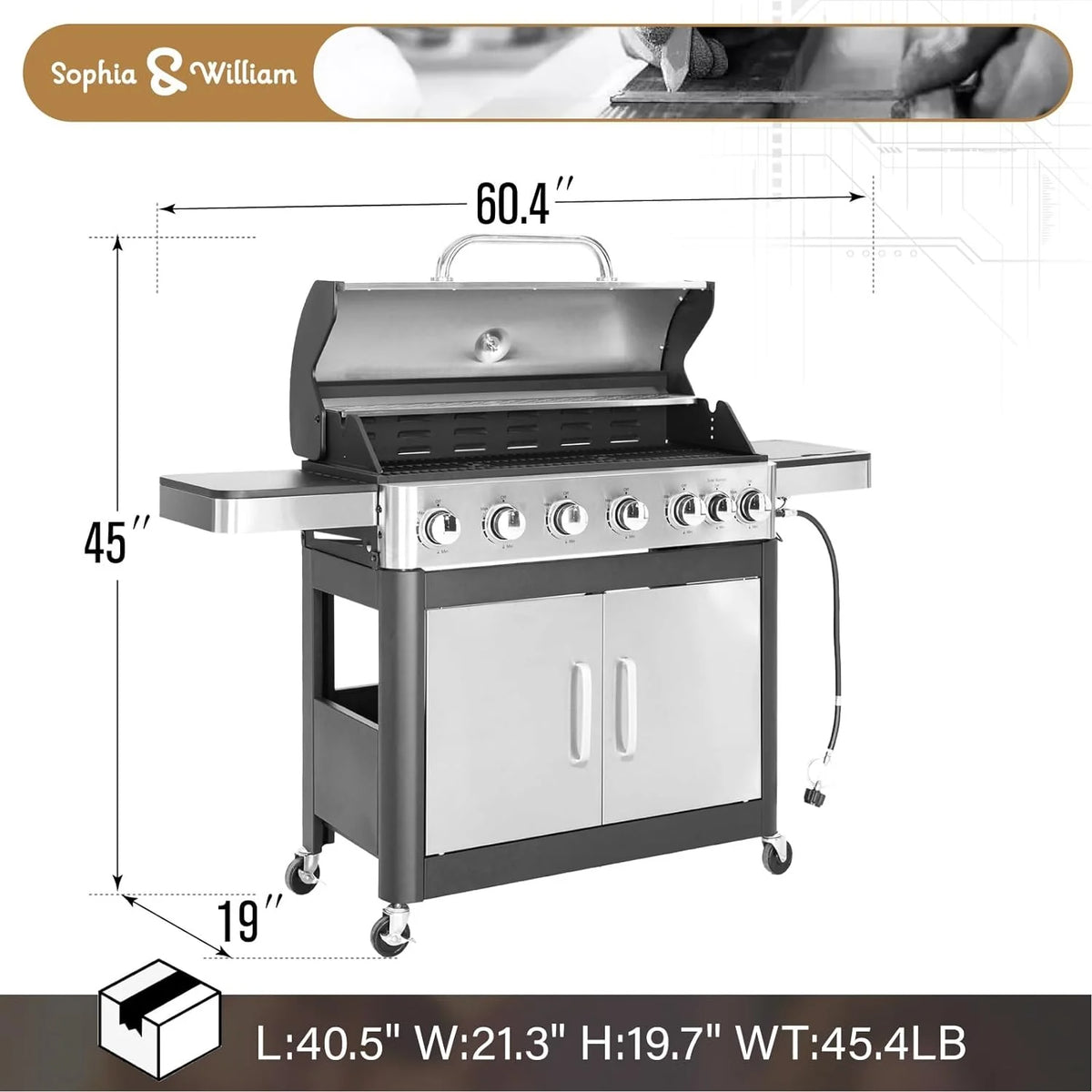Sophia & William 4-Burner Propane Gas Grill, 542 Sq. In., Silver - E02GR001