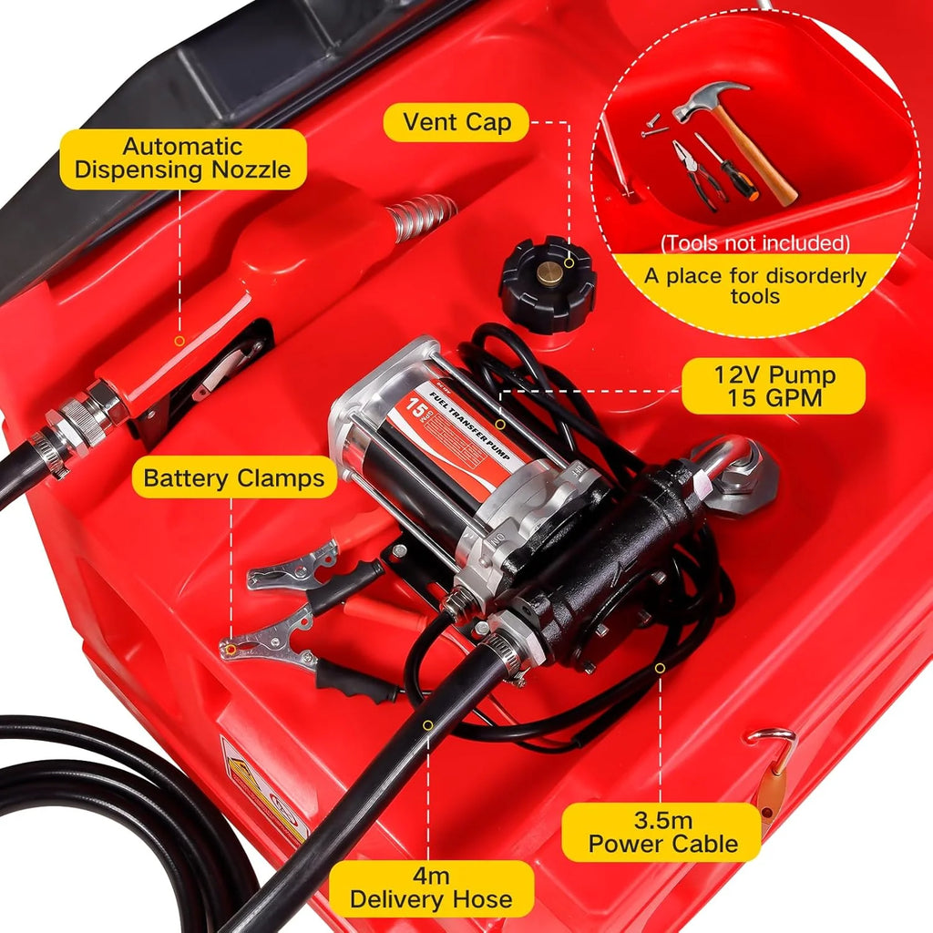 Portable 48 Gallon Fuel Tank With 12V DC Self-Priming Pump - 15GPM