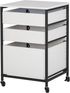 4-Drawer Portable Storage Organizer Cart, Charcoal Grey/White, Metal and Wood - 15.5 in W x 12.25 in D x 29.75 in H
