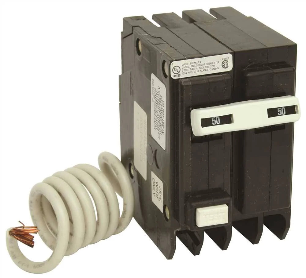 GE Distribution Q-Line Ground Fault Circuit Breaker, 2-Pole, 50 Amps, 120/240 VAC - THQL2150GF1