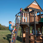 Backyard Discovery Canyon Creek Cedar Wood Swing Set With 8-Foot Wave Slide, Clubhouse And Play Kitchen
