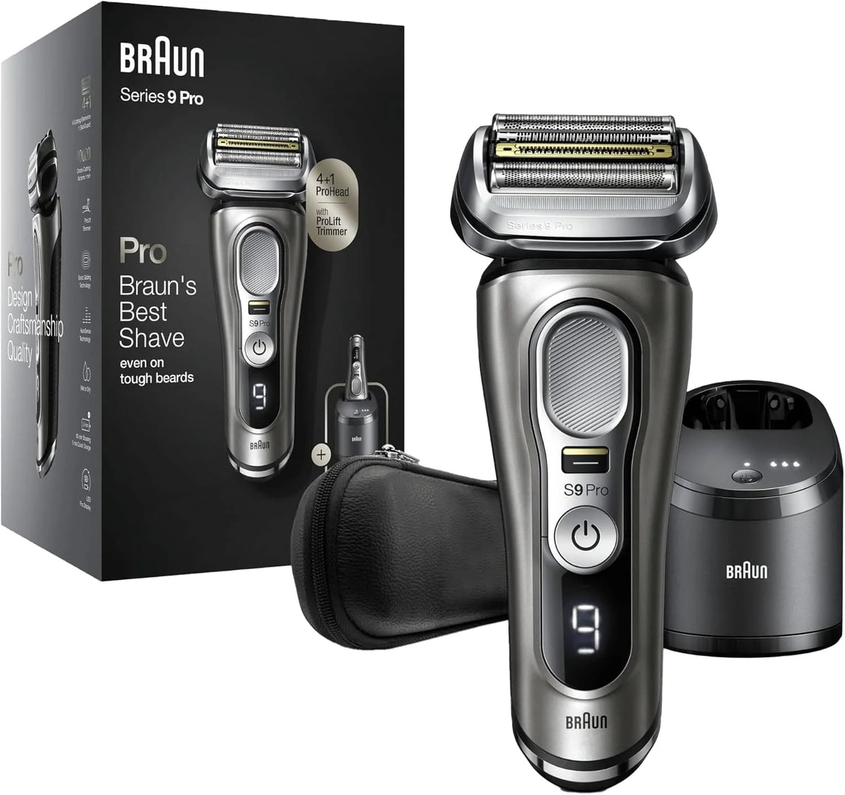 Braun Electric Shaver And Trimmer, 4+1 Shaving Head, 60 Min - Series 9 Pro