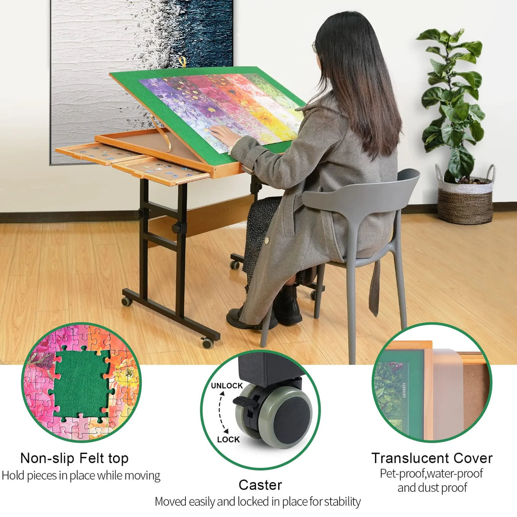 ALL4JIG Adjustable 3-Angle Puzzle Table With 4 Drawers - 34 x 25 x 0.01 Inches