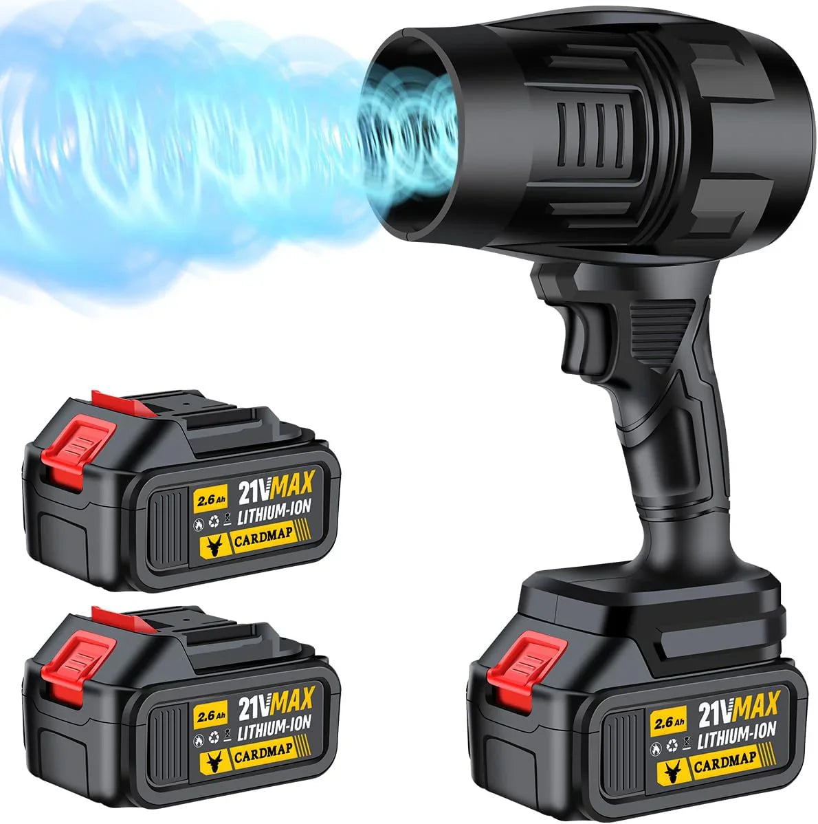 Cardmap Cordless Handheld Leaf Blower, Black, 2 x 2.6Ah Batteries And Charger