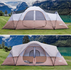 unp 10-Person Camping Tent, 18ft x 9ft x 78in, 2 Rooms, 5 Mesh Windows