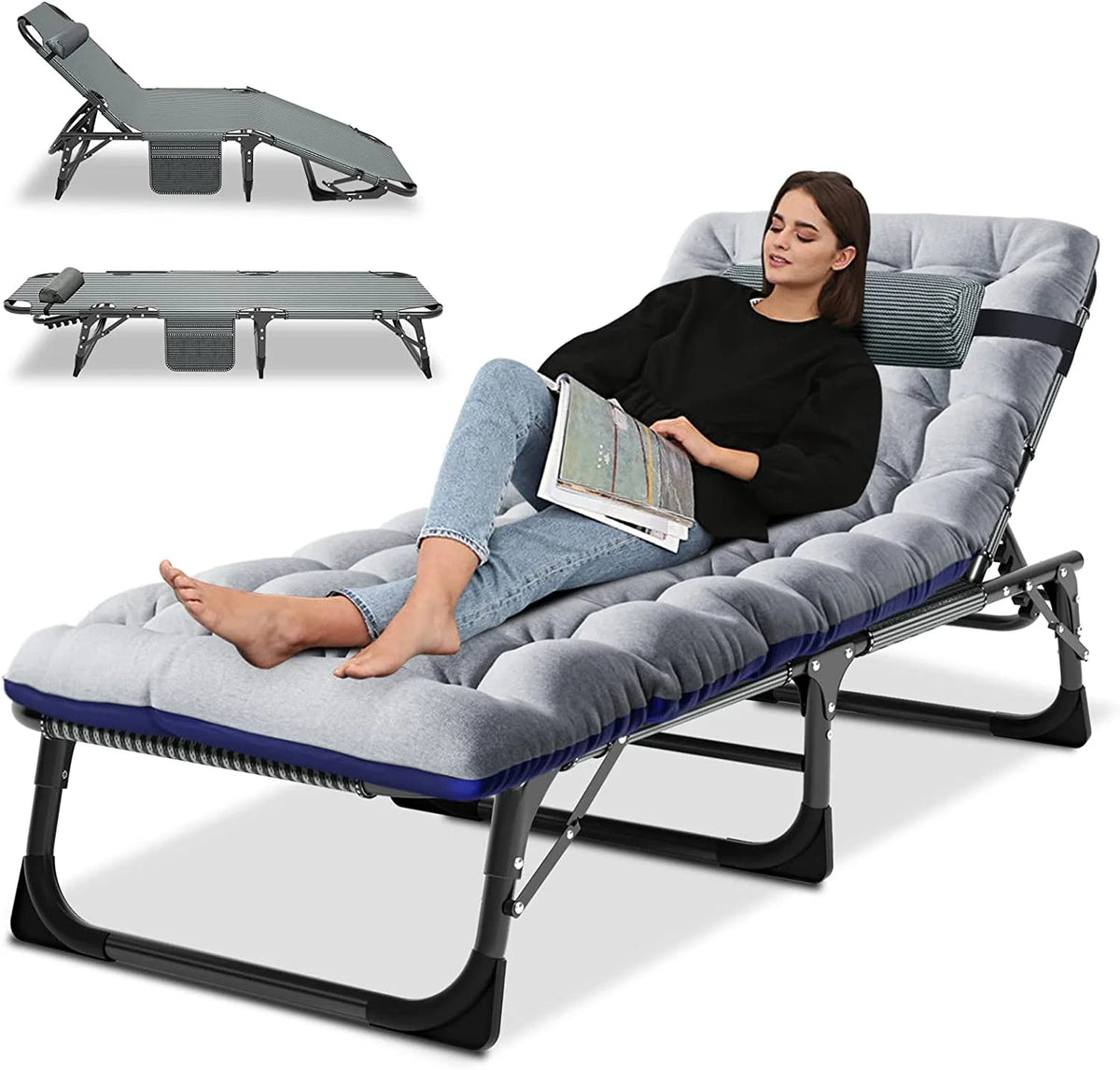 Slsy 5-Position Adjustable Folding Lounge Chair And Cot - 75.2" x 25.6" x 11.8"