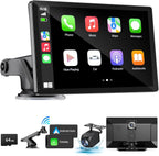 HAUXIY 9in Portable Wireless Apple CarPlay Screen With 4K Dash Cam, 1080p Backup Camera - Q9S
