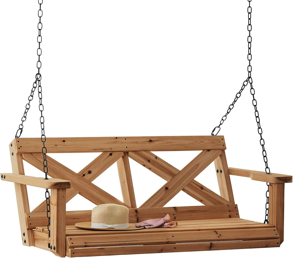 Backyard Discovery Cedar Wood Farmhouse Outdoor Porch Swing Bench, 55in, Light Brown, 600 Lbs Capacity