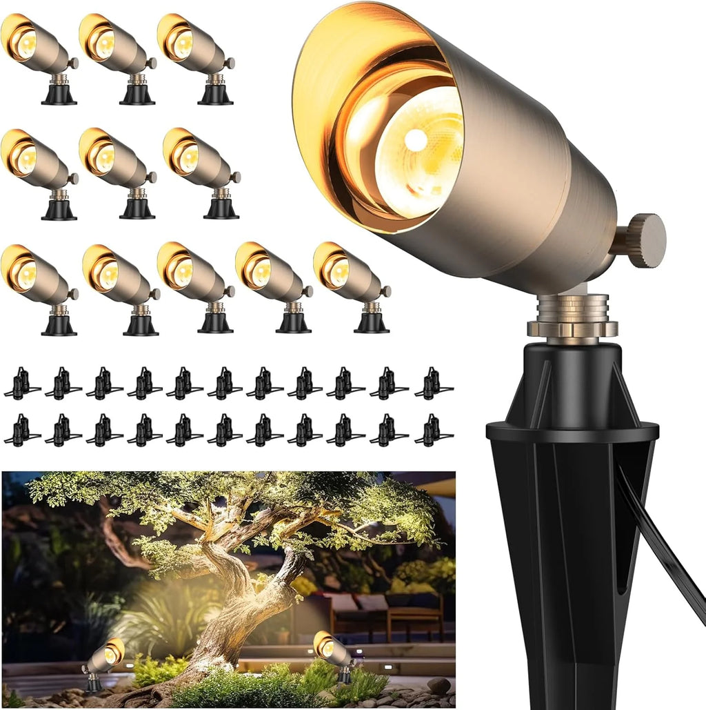 Solid Brass Outdoor Spotlight Fixtures, 12V Bronze, 12 Pack, Bulbs Not Included