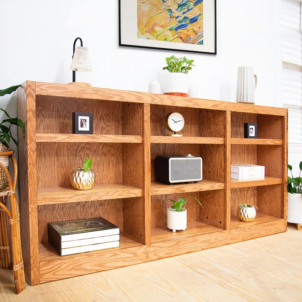 Triple Wide Wood Bookcase, 9 Shelf, 36 Inch Tall, 72 Inch Wide, 10.63 Inch Deep