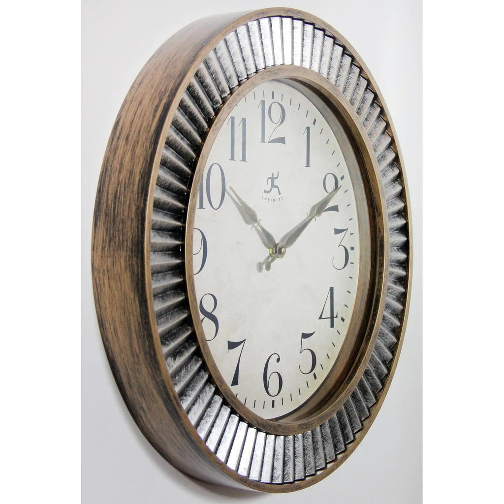 Rustic Industrial Round Wall Clock 16 Inch Brushed Gold And Silver