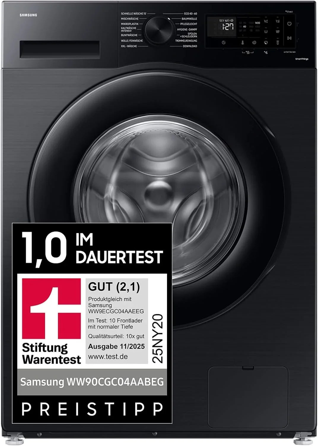 Samsung Washing Machine, 9 kg, 1.400 U/min, Black - WW90CGC04AABEG