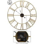 24 Inch Round Black Powder-Coated Metal Wall Clock With Gold-Tone Hands