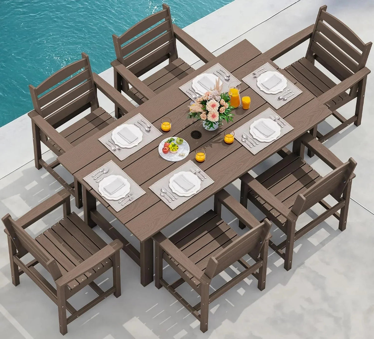 SERWALL 7-Piece HDPE Patio Dining Set, Aruba, 66.9in D x 32.2in W x 29.1in H
