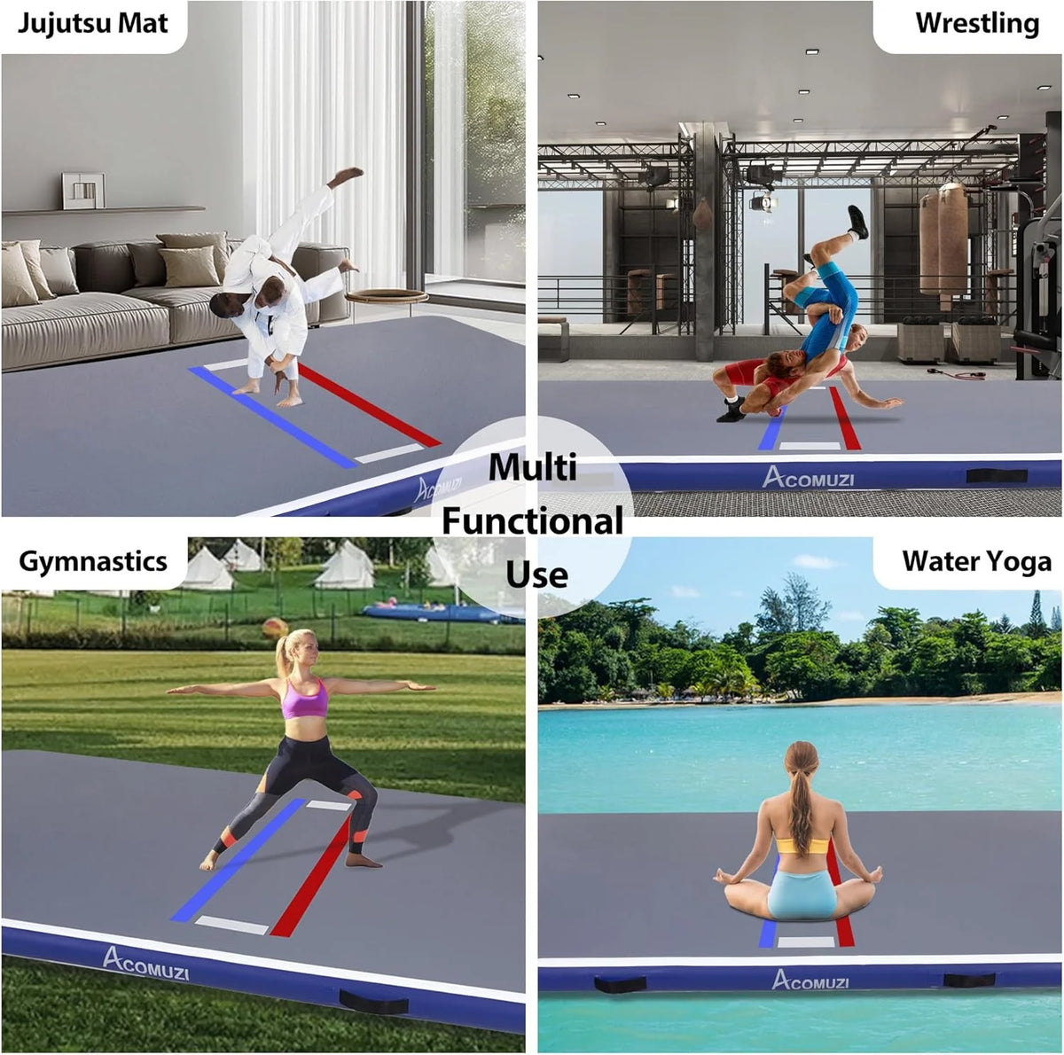 Inflatable Wrestling Training Mat, Gray+Blue, 10FT/5FT