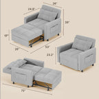 3-in-1 Pull-Out Sofa Bed Sleeper Chair, Adjustable Upholstered Lounge Couch