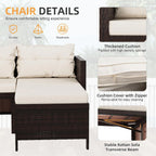 3-Piece Wicker Rattan Patio Seating Set With Glass Coffee Table And Beige Cushions