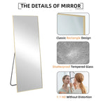 Full-Length Floor Mirror 64x21, Aluminum Alloy Frame With Stand And Wall Mount Option