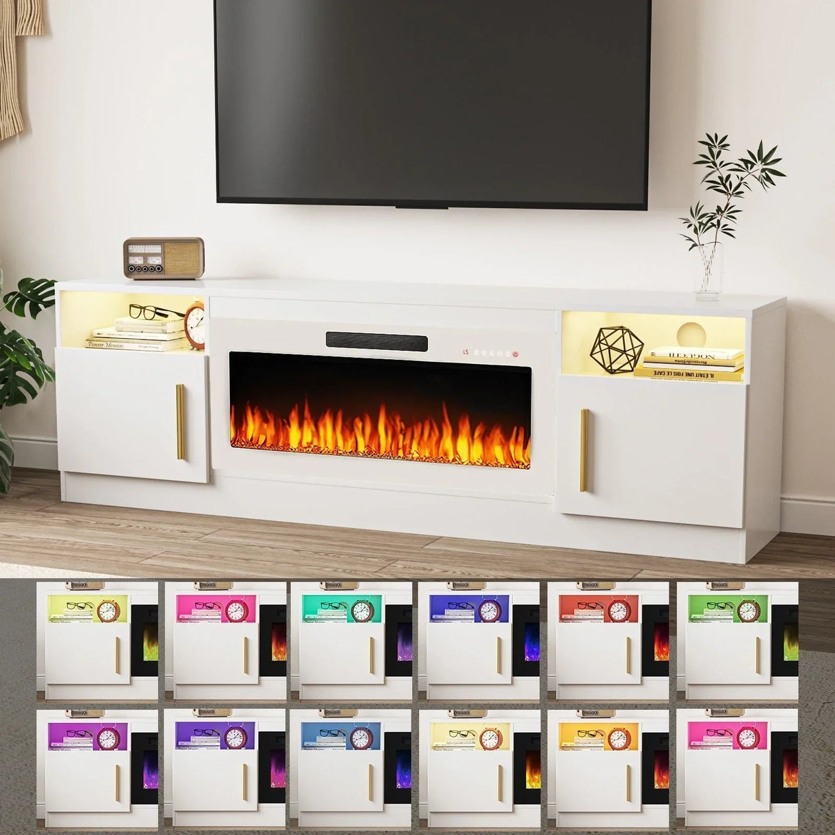 Bossin 70 Fireplace TV Stand With 36 Electric Fireplace For TVs Up To 80 - 16-Color LED Lights
