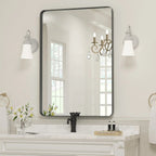 Framed Wall Vanity Mirror With Rounded Corners, 1 Piece