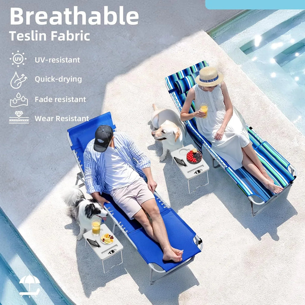 Yestomo 3-in-1 Outdoor Sun Tanning Lounge Chair, Blue, 330lbs Capacity